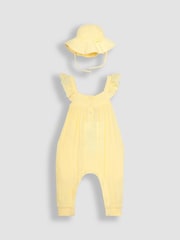 JoJo Maman Bébé Yellow 2-Piece Cheesecloth Jumpsuit & Hat Set - Image 1 of 5