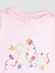 JoJo Maman Bébé Pink 3-Piece Mouse Crinkle Cotton Top & Trousers Set - Image 5 of 5