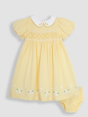 Yellow Daisy Embroidered Peter Pan Smocked Party Dress - Image 3 of 7