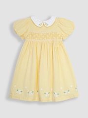 Yellow Daisy Embroidered Peter Pan Smocked Party Dress - Image 4 of 7
