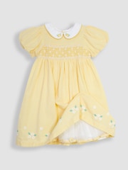 Yellow Daisy Embroidered Peter Pan Smocked Party Dress - Image 6 of 7