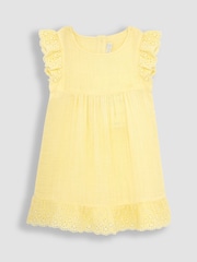 JoJo Maman Bébé Yellow 2-Piece Broderie Cheesecloth Dress & Hat Set - Image 3 of 5