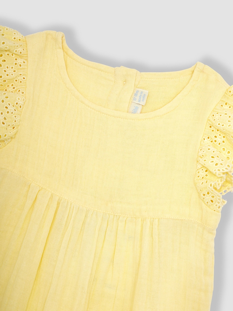 JoJo Maman Bébé Yellow 2-Piece Broderie Cheesecloth Dress & Hat Set - Image 5 of 5
