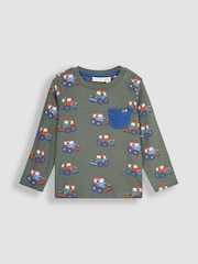 JoJo Maman Bébé Khaki Green Tractor Contrast Pocket Top - Image 1 of 3