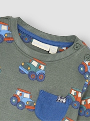 JoJo Maman Bébé Khaki Green Tractor Contrast Pocket Top - Image 2 of 3