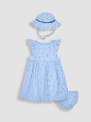 JoJo Maman Bébé Cornflower 2-Piece Floral Cheesecloth Ruffle Dress & Hat Set - Image 3 of 5