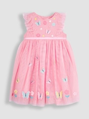 JoJo Maman Bébé Pink Butterfly Floral Tulle Pretty Party Dress - Image 1 of 3