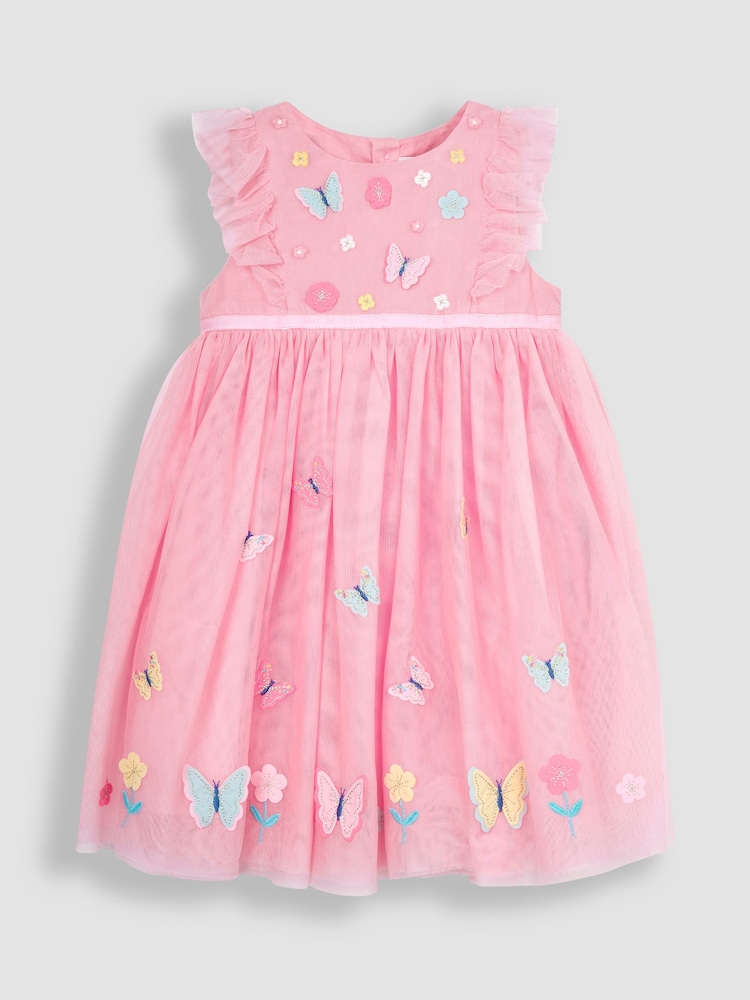 JoJo Maman Bébé Pink Butterfly Floral Tulle Pretty Party Dress - Image 1 of 3