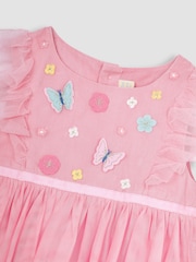 JoJo Maman Bébé Pink Butterfly Floral Tulle Pretty Party Dress - Image 2 of 3