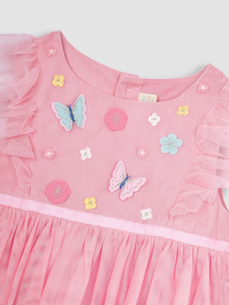 JoJo Maman Bébé Pink Butterfly Floral Tulle Pretty Party Dress - Image 2 of 3