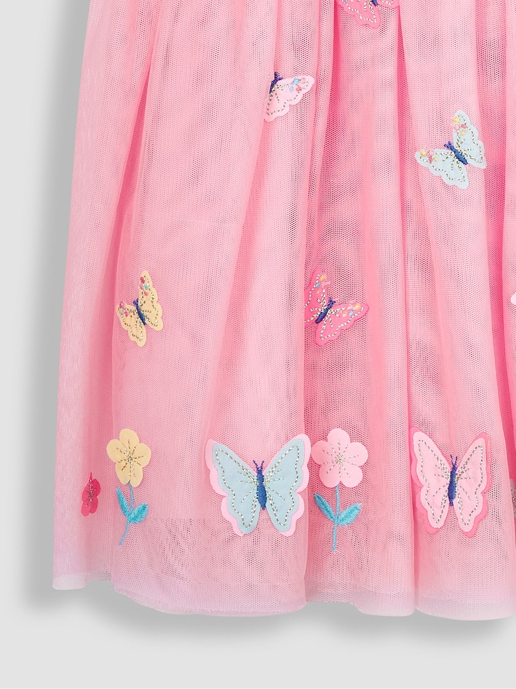 JoJo Maman Bébé Pink Butterfly Floral Tulle Pretty Party Dress - Image 3 of 3