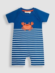 JoJo Maman Bébé Denim Blue Crab Appliqué Romper - Image 1 of 3