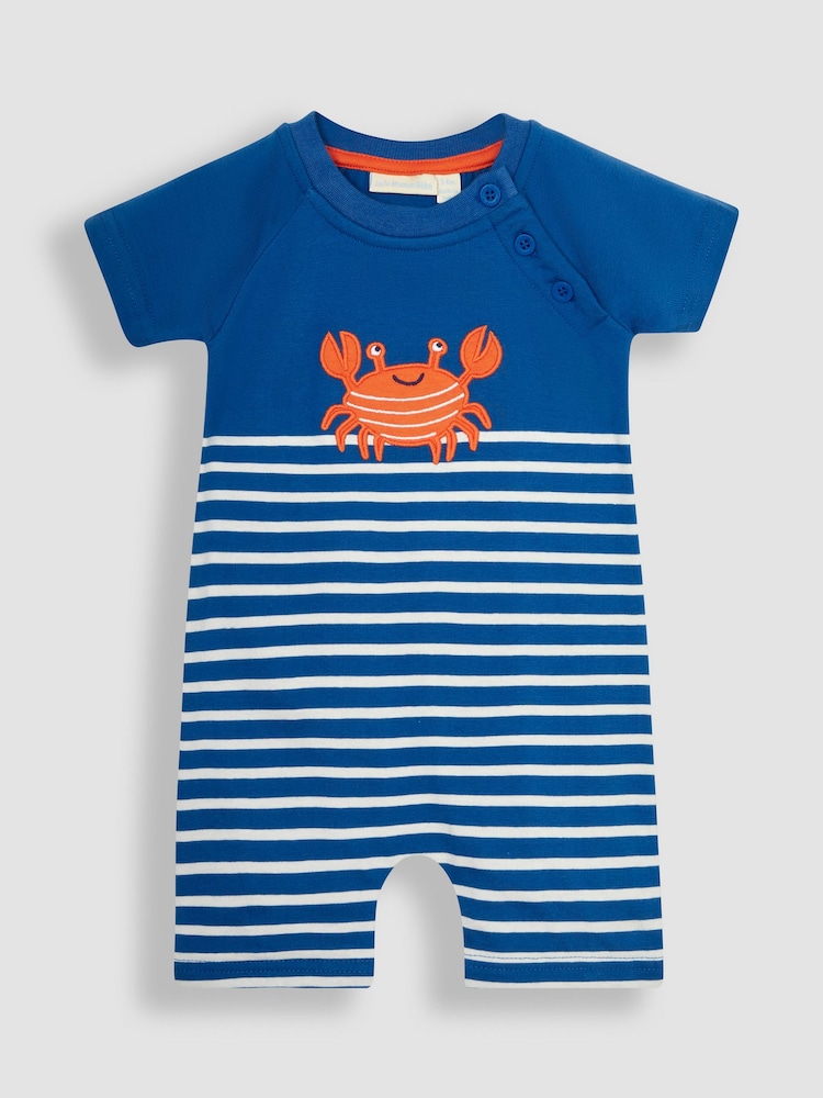 JoJo Maman Bébé Denim Blue Crab Appliqué Romper - Image 1 of 3