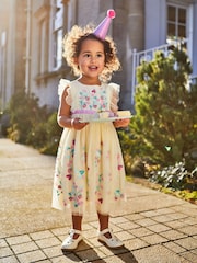 JoJo Maman Bébé Cream Strawberry Embroidered Tulle Pretty Party Dress - Image 1 of 6