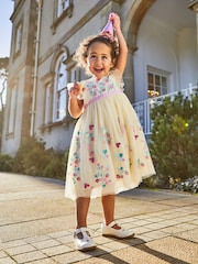 JoJo Maman Bébé Cream Strawberry Embroidered Tulle Pretty Party Dress - Image 2 of 6