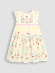 JoJo Maman Bébé Cream Strawberry Embroidered Tulle Pretty Party Dress - Image 4 of 6