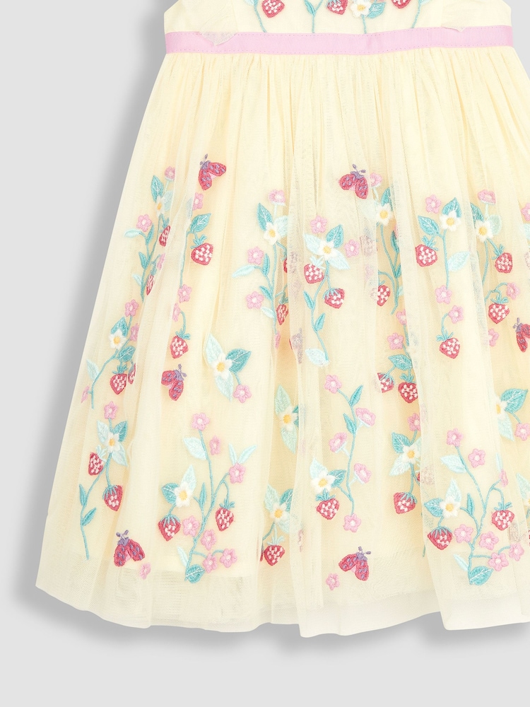 JoJo Maman Bébé Cream Strawberry Embroidered Tulle Pretty Party Dress - Image 6 of 6