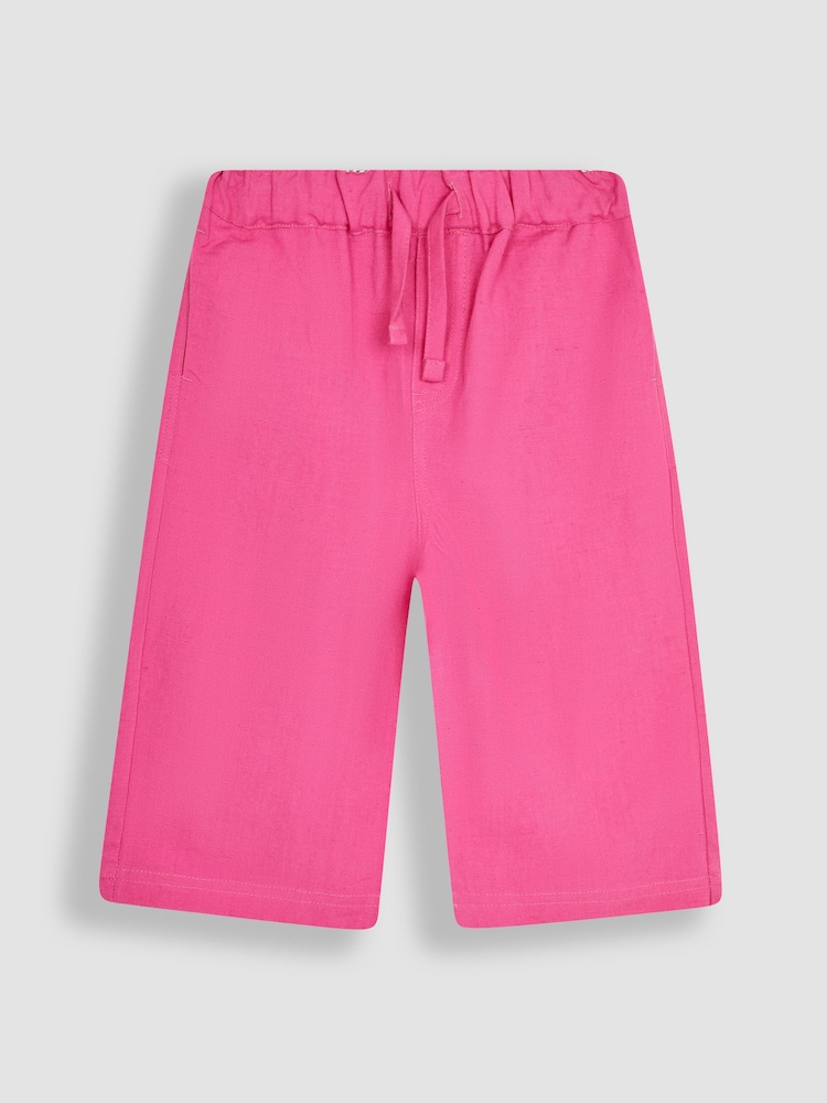 JoJo Maman Bébé Fuchsia Pink Cotton Linen Summer Trousers - Image 1 of 3