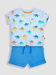 JoJo Maman Bébé Blue Stegosaurus Printed T-Shirt & Shorts Set - Image 2 of 5