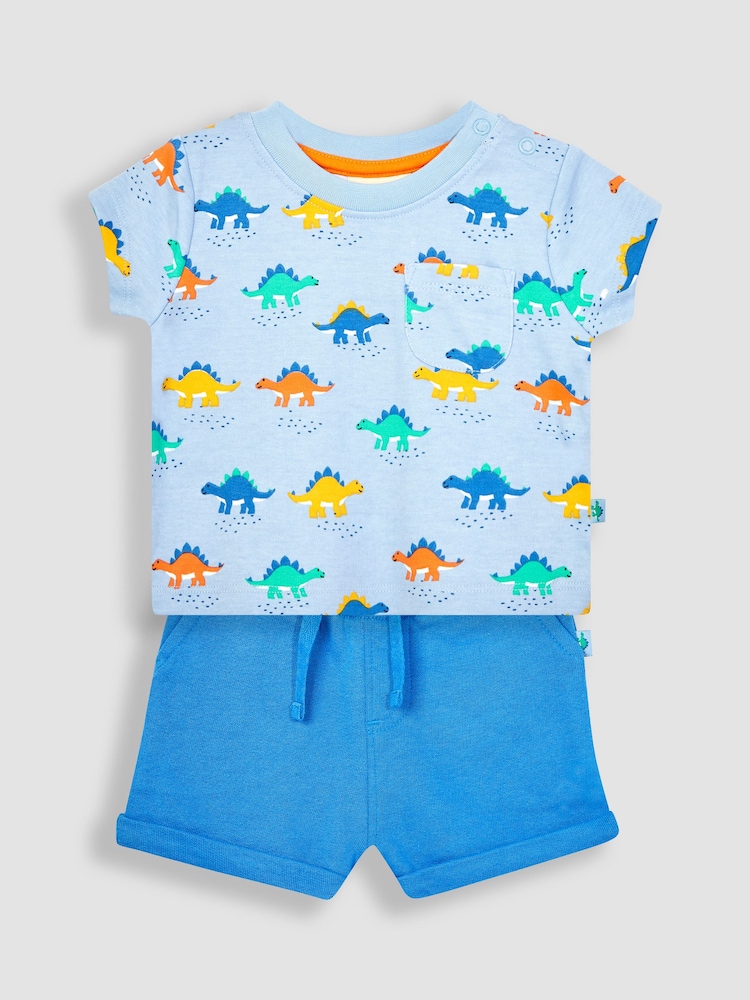 JoJo Maman Bébé Blue Stegosaurus Printed T-Shirt & Shorts Set - Image 2 of 5