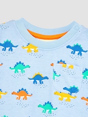 JoJo Maman Bébé Blue Stegosaurus Printed T-Shirt & Shorts Set - Image 5 of 5