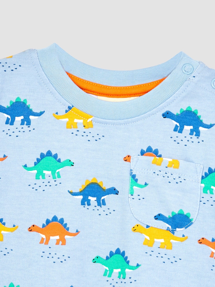 JoJo Maman Bébé Blue Stegosaurus Printed T-Shirt & Shorts Set - Image 5 of 5