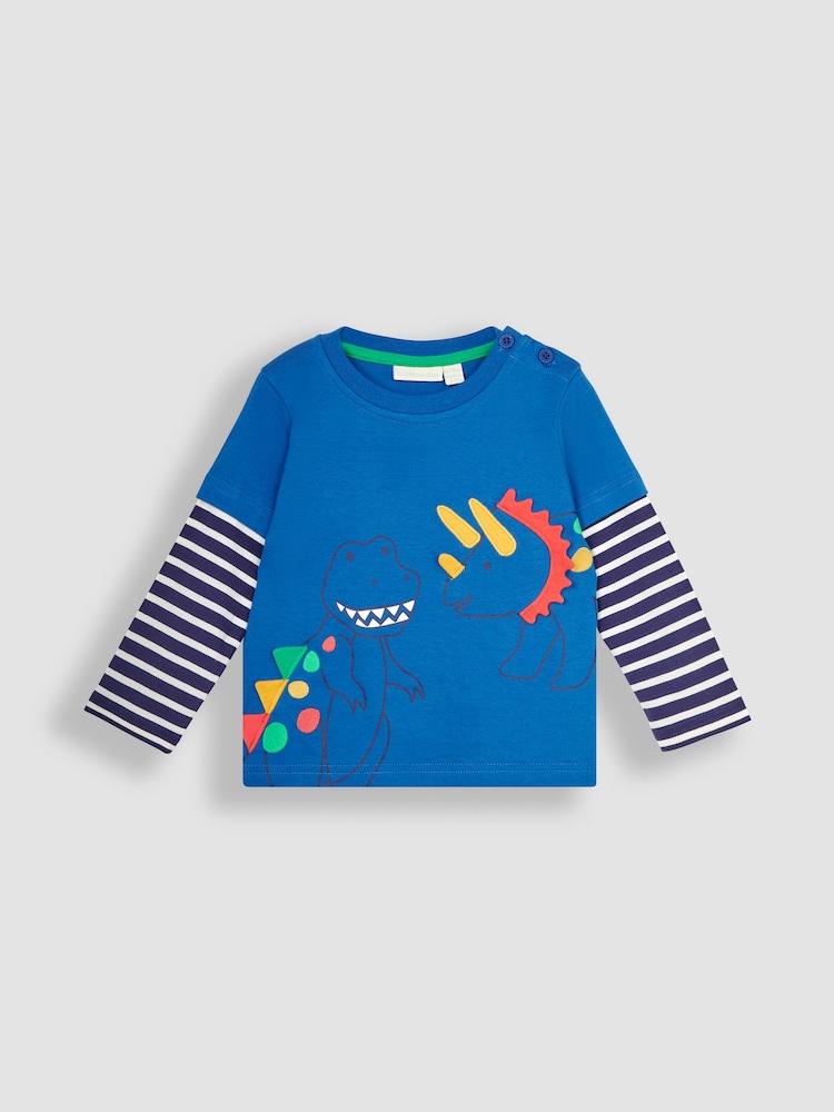 JoJo Maman Bébé Cobalt Blue Dino Appliqué Top - Image 1 of 3
