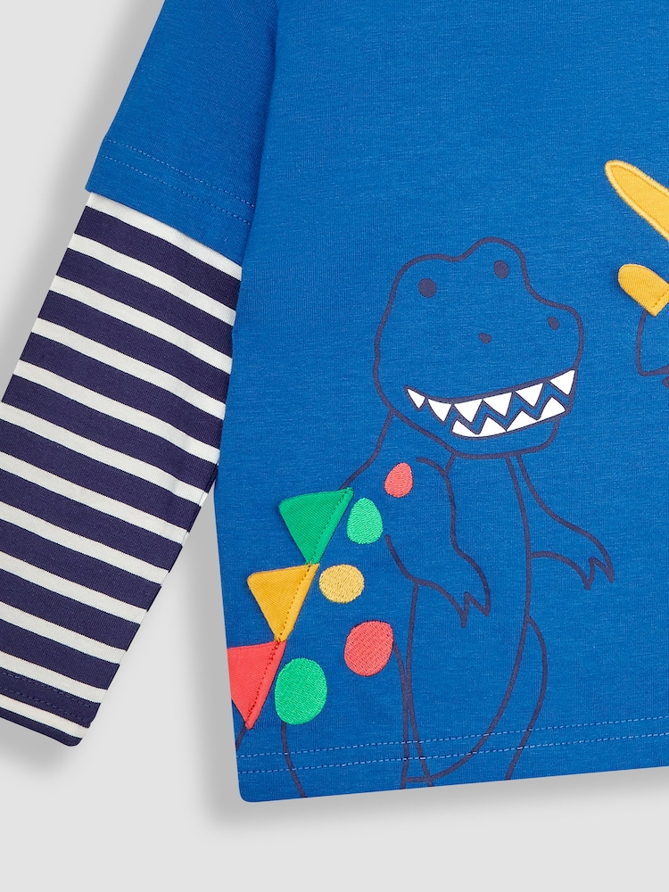 JoJo Maman Bébé Cobalt Blue Dino Appliqué Top - Image 2 of 3