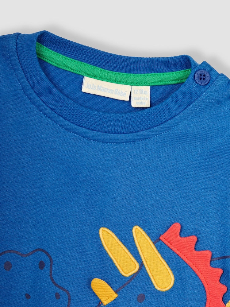 JoJo Maman Bébé Cobalt Blue Dino Appliqué Top - Image 3 of 3
