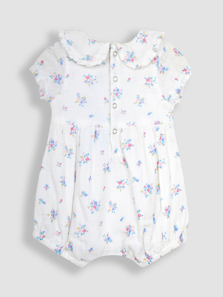 JoJo Maman Bébé Cream 2-Piece Floral Cheesecloth Romper & Headband Set - Image 2 of 5