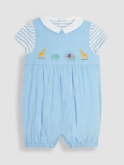 JoJo Maman Bébé Blue 2-Piece Safari Embroidered Romper & Body Set - Image 1 of 5