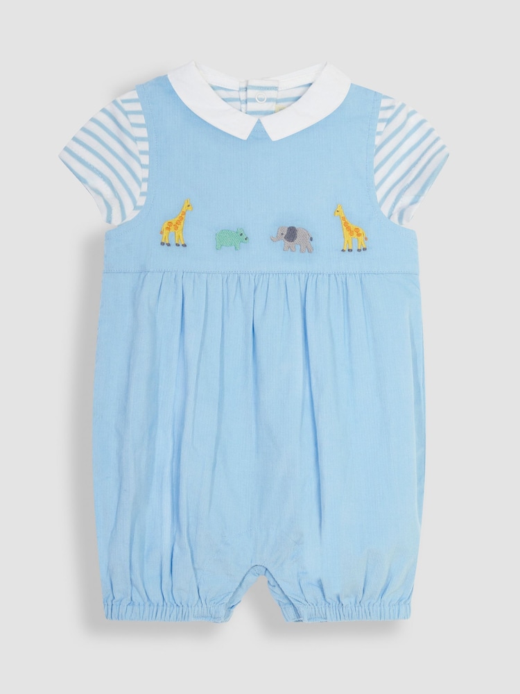 JoJo Maman Bébé Blue 2-Piece Safari Embroidered Romper & Body Set - Image 1 of 5