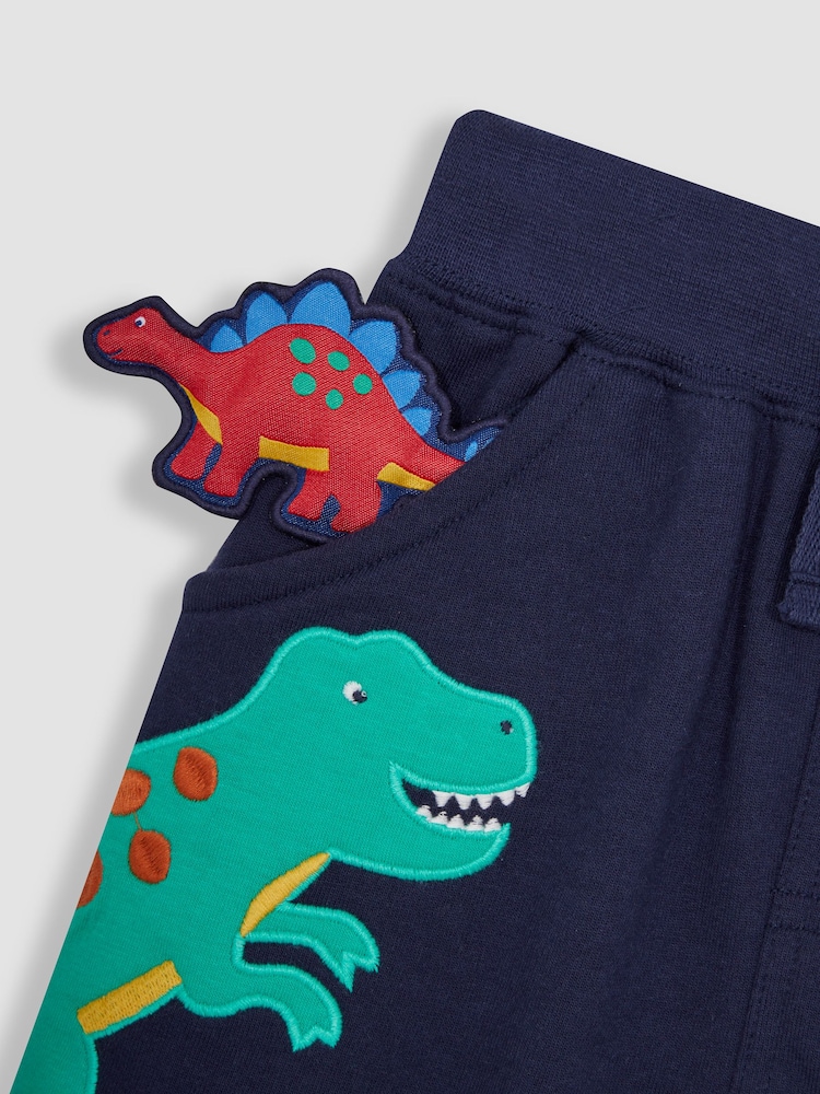 JoJo Maman Bébé Navy Blue Dino Appliqué Pet in Pocket Shorts - Image 3 of 3