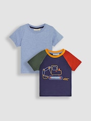 JoJo Maman Bébé Navy Digger 2-Pack Placement Print T-Shirts - Image 1 of 6
