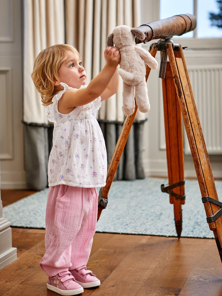 JoJo Maman Bébé White 2-Piece Floral Cheesecloth Blouse & Trousers Set - Image 1 of 5
