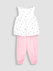 JoJo Maman Bébé White 2-Piece Floral Cheesecloth Blouse & Trousers Set - Image 2 of 5