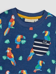 JoJo Maman Bébé Navy Blue Tropical Birds Contrast Pocket T-Shirt - Image 2 of 3