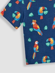 JoJo Maman Bébé Navy Blue Tropical Birds Contrast Pocket T-Shirt - Image 3 of 3