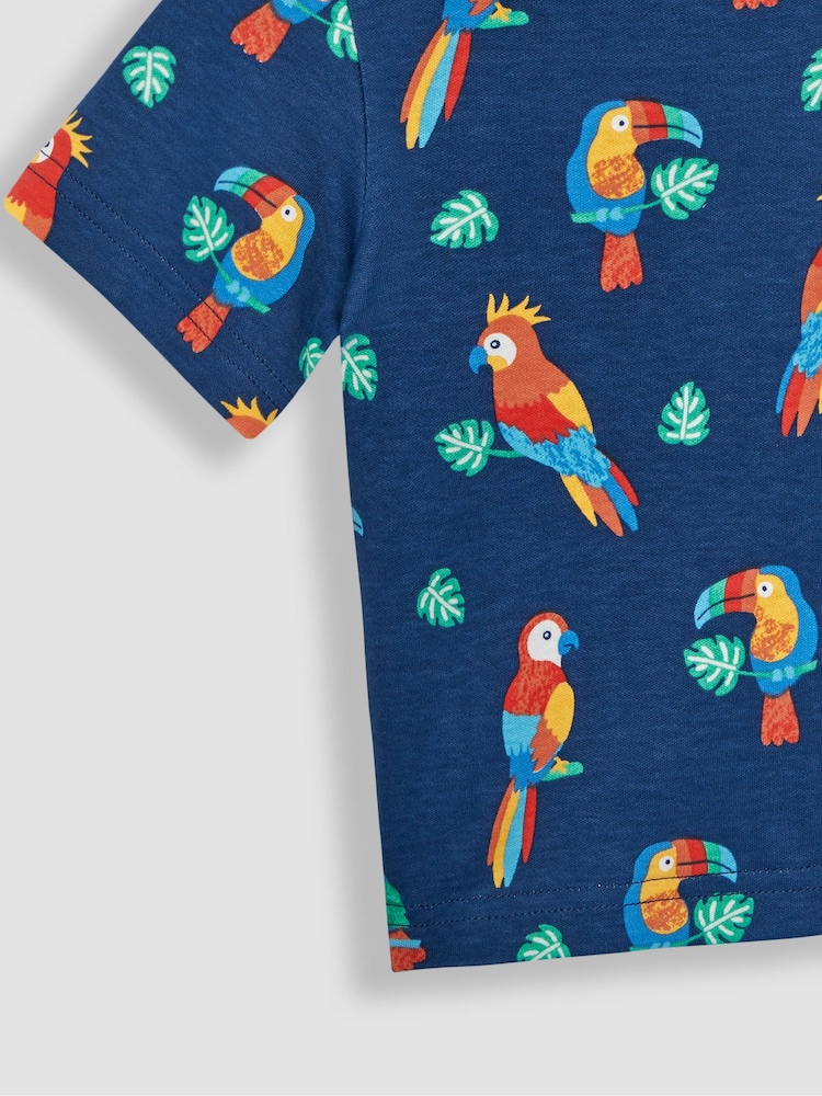 JoJo Maman Bébé Navy Blue Tropical Birds Contrast Pocket T-Shirt - Image 3 of 3