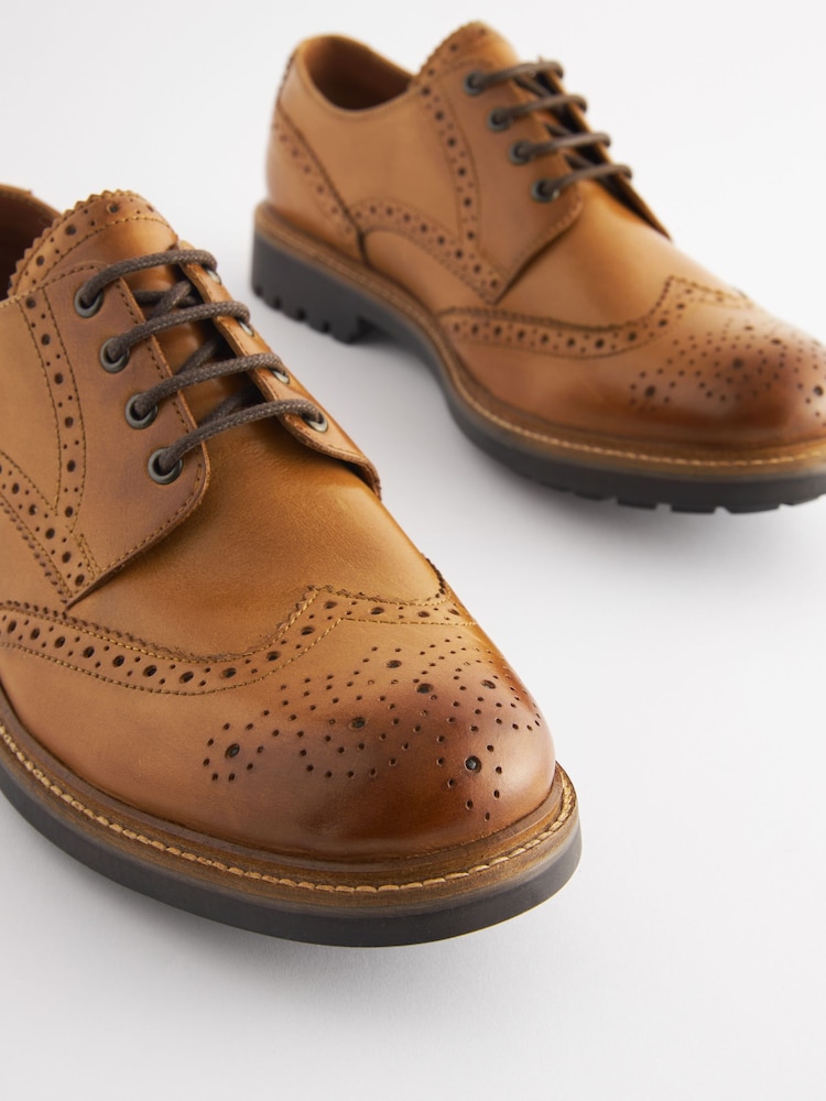 Joules Brown Leather Cleated Brogues Shoes - Image 2 of 5