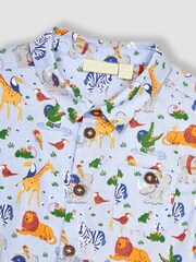 JoJo Maman Bébé Blue Safari Animals Safari Printed Short Sleeve Shirt - Image 2 of 3