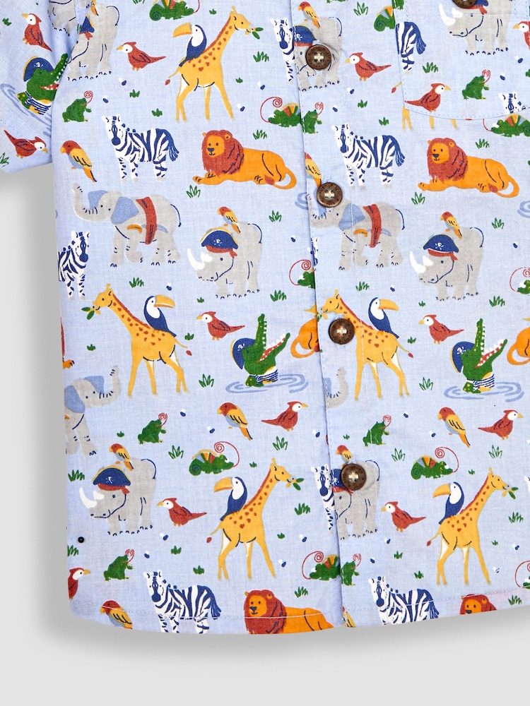 JoJo Maman Bébé Blue Safari Animals Safari Printed Short Sleeve Shirt - Image 3 of 3