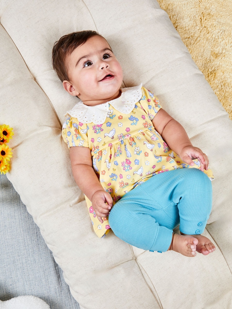 JoJo Maman Bébé Yellow Duck 2-Piece Floral Collar Tunic & Rib Leggings Set - Image 1 of 1 JoJo Maman Bébé Yellow Duck 2-Piece Floral Collar Tunic & Rib Leggings Set - Image 1 of 1