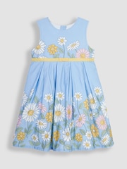 JoJo Maman Bébé Blue Sunflower Pretty Pleated Party Dress - Image 1 of 3