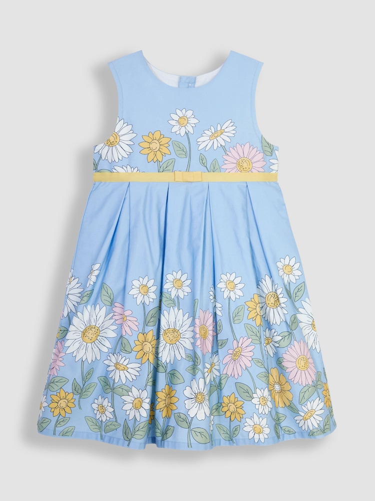 JoJo Maman Bébé Blue Sunflower Pretty Pleated Party Dress - Image 1 of 3