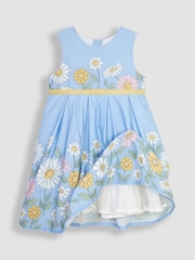JoJo Maman Bébé Blue Sunflower Pretty Pleated Party Dress - Image 2 of 3