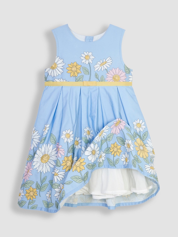 JoJo Maman Bébé Blue Sunflower Pretty Pleated Party Dress - Image 2 of 3