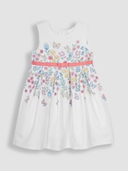 JoJo Maman Bébé White Butterfly Floral Pretty Pleated Party Dress - Image 1 of 3