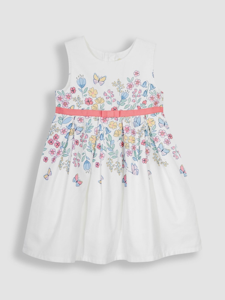 JoJo Maman Bébé White Butterfly Floral Pretty Pleated Party Dress - Image 1 of 3
