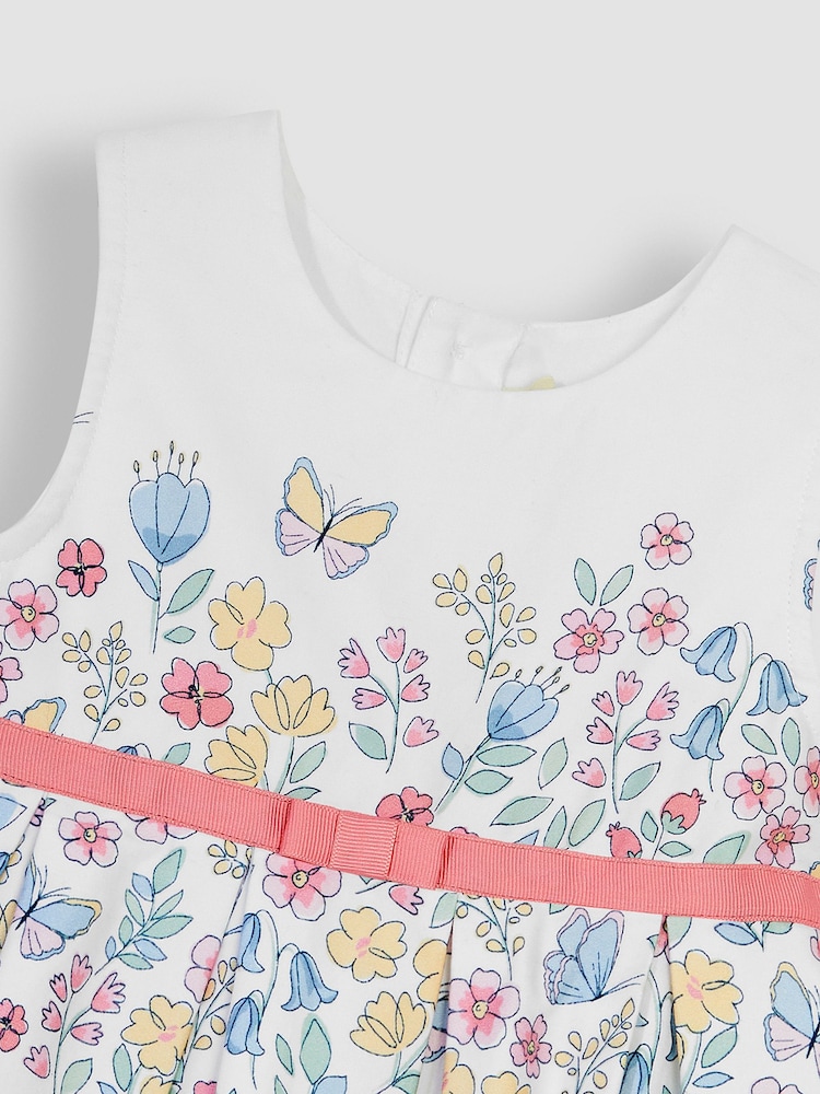 JoJo Maman Bébé White Butterfly Floral Pretty Pleated Party Dress - Image 3 of 3